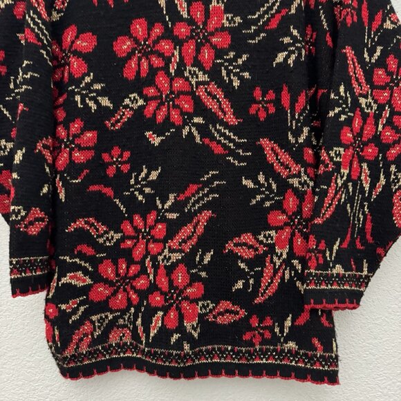 Dana Scott Sweater Large Red Gold Poinsettia Metallic Christmas Party Holiday - Picture 3 of 13